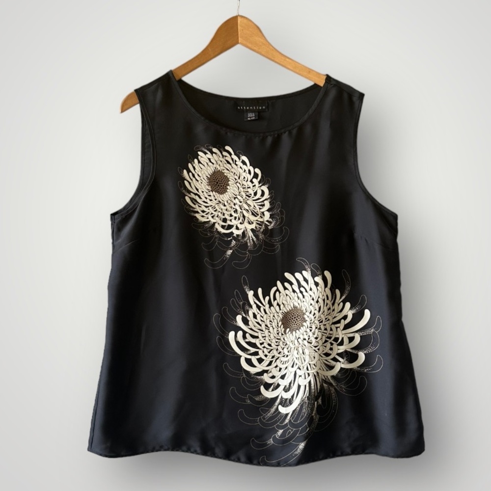 Sleeveless Floral Top Blouse Shirt Women Size XL Black